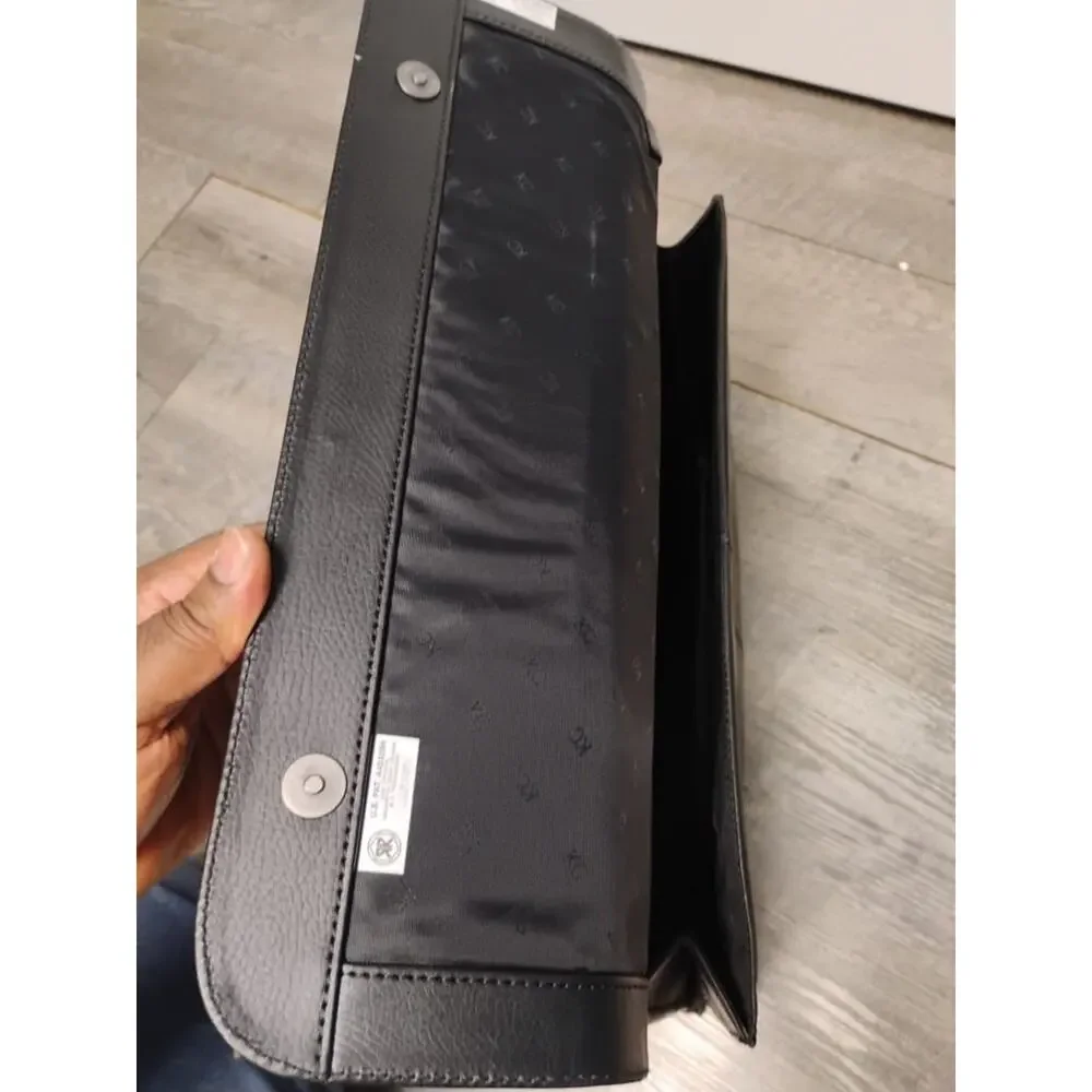 Kenneth Cole New York Black Leather Laptop Brief Case 15x17x6 Multi Sections